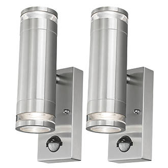Image of 4lite Marinus Outdoor Bi-Directional Wall Light With PIR & Photocell Sensor Stainless Steel 2 Pack 