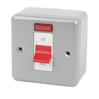 Image of MK Metalclad Plus 32A 1-Gang DP Metal Clad Control Switch with Neon with White Inserts 