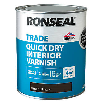 Image of Ronseal Trade Quick-Dry Interior Varnish Satin Walnut 750ml 