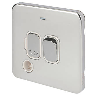 Image of Schneider Electric Lisse Deco 13A Switched Fused Spur & Flex Outlet with LED Polished Chrome with White Inserts 
