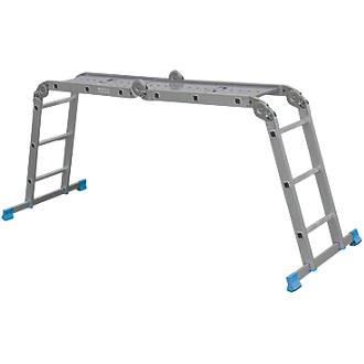 Image of Mac Allister 4-Section Aluminium Folding Ladder With Platform 3.17m 