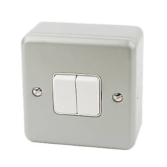Image of MK Metalclad Plus 10AX 2-Gang 2-Way Metal Clad Light Switch with White Inserts 
