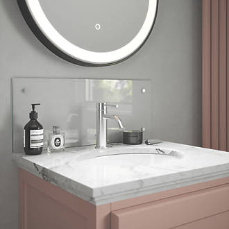 Image of Splashback Glass Bathroom Splashback Clear Brushed Chrome 600mm x 250mm x 4mm 