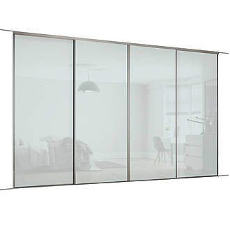 Image of Spacepro Classic 4-Door Framed Glass Sliding Wardrobe Doors White Frame Arctic White Panel 2978mm x 2260mm 
