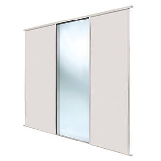 Image of Spacepro Classic 3-Door Sliding Wardrobe Door Kit Cashmere Frame Cashmere / Mirror Panel 1760mm x 2260mm 