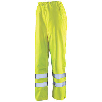 Image of Tough Grit Hi-Vis Waterproof Trousers Elasticated Waist Yellow / Navy Medium 40" W 31" L 