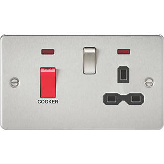 Image of Knightsbridge 45 & 13A 2-Gang DP Cooker Switch & 13A DP Switched Socket Brushed Brass with LED with Black Inserts 