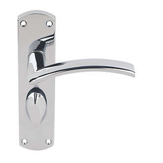 Image of Smith & Locke Tres Fire Rated LoB Bathroom Door Handles Pair Polished Chrome 