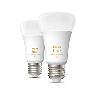 Image of Philips Hue ES A60 LED Smart Light Bulb 6W 800lm 2 Pack 
