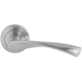 Image of Smith & Locke Bude Fire Rated Lever on Rose Door Handles Pair Brushed Nickel 
