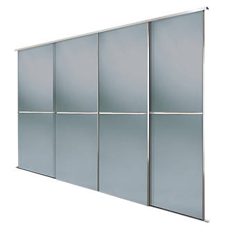 Image of Spacepro Minimalist 4-Door Sliding Wardrobe Door Kit Silver Frame Grey Tinted Mirror Panel 3024mm x 2260mm 