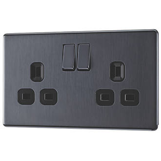Image of LAP Power Socket 13A 2-Gang DP Switched Power Socket Slate Grey with Black Inserts 5 Pack 