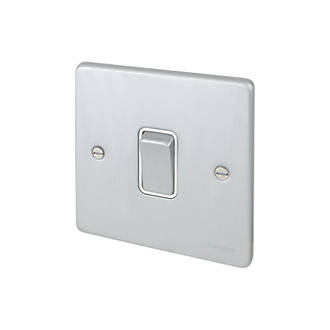 Image of Schneider Electric Ultimate Low Profile 16AX 1-Gang Intermediate Switch Brushed Chrome with White Inserts 