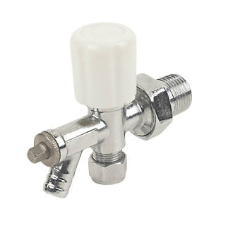 Image of White Angled Manual Radiator Valve With Drain-Off 10mm x 1/2" 