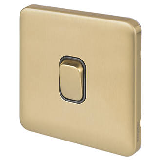 Image of Schneider Electric Lisse Deco 10AX 1-Gang 2-Way Light Switch Satin Brass with Black Inserts 