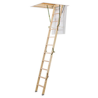 Image of Mac Allister Space Saving 4-Sections Insulated Timber Restricted Space Loft Ladder Kit 2.76m 