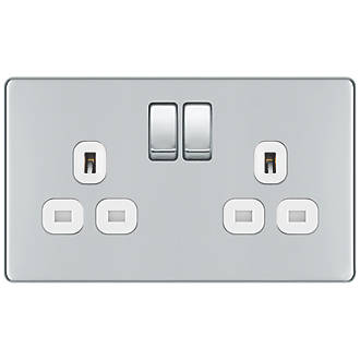 Image of LAP 13A 2-Gang DP Switched Socket Polished Chrome with White Inserts 5 Pack 