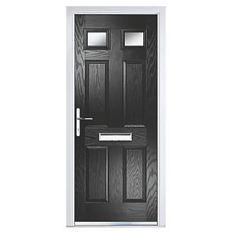 Image of Crystal 4-Panel 2-Light Left or Right-Handed Black Composite Front Door 2055mm x 920mm 