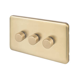 Image of Schneider Electric Lisse Deco 3-Gang 2-Way Dimmer Switch Satin Brass 