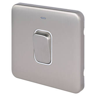 Image of Schneider Electric Lisse Deco 50A 1-Gang DP Cooker Switch Brushed Stainless Steel with LED with White Inserts 