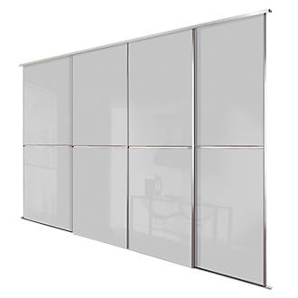 Image of Spacepro Minimalist 4-Door Sliding Wardrobe Door Kit Silver Frame Grey Glass Panel 3024mm x 2260mm 