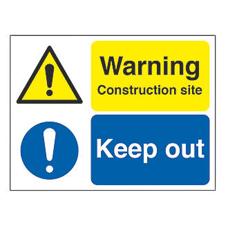 Image of "Warning Construction Site Keep Out" Sign & Stanchion Frame 450mm x 600mm 