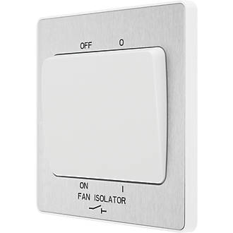 Image of British General Evolve 10A 1-Gang 3-Pole Fan Isolator Switch Brushed Steel with White Inserts 