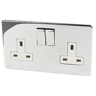 Image of Crabtree Platinum 13A 2-Gang DP Switched Plug Socket Polished Chrome with White Inserts 