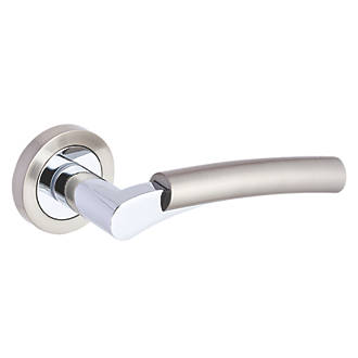 Image of Smith & Locke Lunan Fire Rated Lever on Rose Door Handles Pair Chrome / Brushed Nickel 
