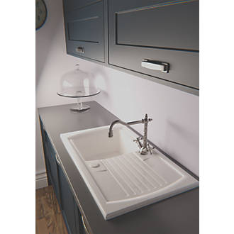 Image of Abode Milford 1 Bowl Fireclay Ceramic Kitchen Sink With Reversible Drainer 500mm x 184mm 