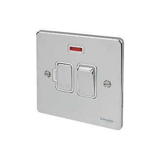 Image of Schneider Electric Ultimate Low Profile 13A Switched Fused Spur with Neon Polished Chrome with White Inserts 