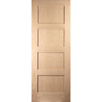 Image of Jeld-Wen Unfinished Oak Veneer Wooden 4-Panel Shaker Internal Fire Door 2040mm x 726mm 