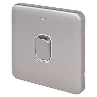 Image of Schneider Electric Lisse Deco 20AX 1-Gang DP Control Switch Brushed Stainless Steel with LED with White Inserts 