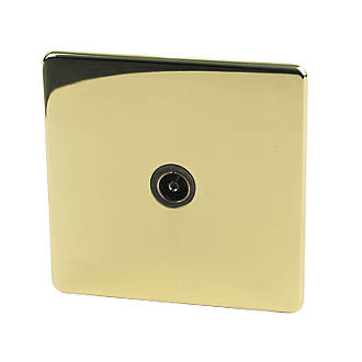 Image of Crabtree Platinum 1-Gang Female Coaxial TV Socket Polished Brass with Black Inserts 