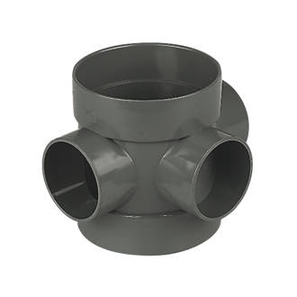 Image of FloPlast Solvent Weld 3-Boss Double Socket Short Boss Pipe Anthracite Grey 110mm 