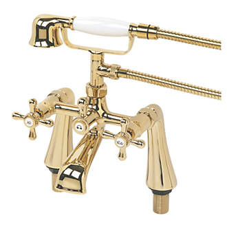 Image of Swirl Traditional Deck-Mounted Bath Shower Mixer Tap Gold 