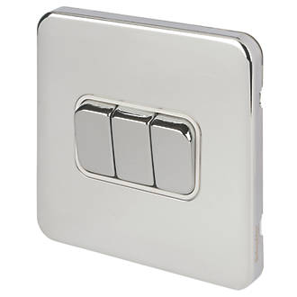 Image of Schneider Electric Lisse Deco 10AX 3-Gang 2-Way Light Switch Polished Chrome with White Inserts 
