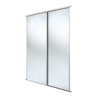 Image of Spacepro Classic 2-Door Sliding Wardrobe Door Kit Cashmere Frame Mirror Panel 1185mm x 2260mm 