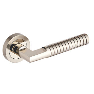 Image of Smith & Locke Studland Fire Rated Lever on Rose Door Handles Pair Chrome / Brushed Nickel 