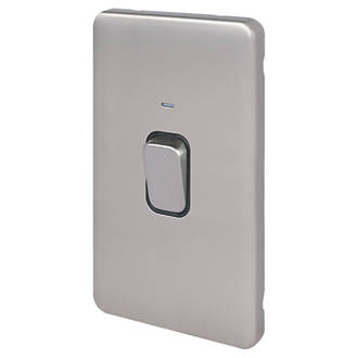 Image of Schneider Electric Lisse Deco 50A 2-Gang DP Cooker Switch Brushed Stainless Steel with LED with Black Inserts 