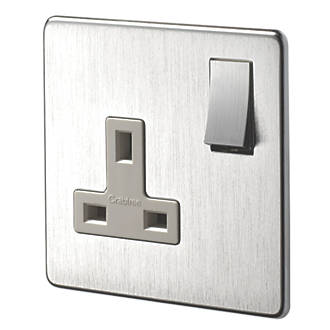 Image of Crabtree Platinum 13A 1-Gang DP Switched Plug Socket Satin Chrome with White Inserts 