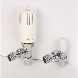 Image of Myson TRV2PAK10ACPF White Angled Thermostatic Push-Fit TRV & Lockshield 10mm x 1/2" 
