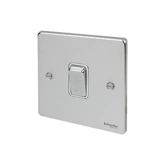 Image of Schneider Electric Ultimate Low Profile 16AX 1-Gang 2-Way Light Switch Polished Chrome with White Inserts 