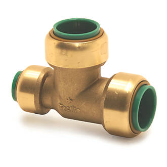Image of Tectite Classic T26 Brass Push-Fit Reducing Red Tee One End Reduced 3/4" x 1/2" x 3/4" 