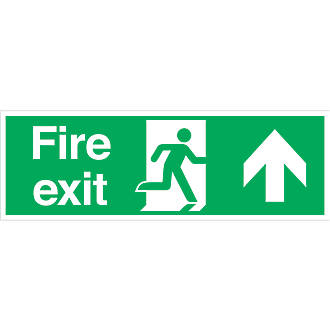 Image of Non Photoluminescent "Fire Exit Arrow Up" Signs 150mm x 450mm 100 Pack 