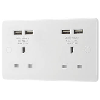 Image of LAP 13A 2-Gang Unswitched Socket + 4.2A 4-Outlet Type A USB Charger White 