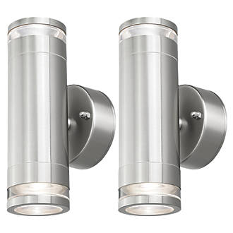Image of 4lite WiZ Marinus Outdoor LED Bi-Directional Wall Light Silver 5W 350lm 2 Pack 