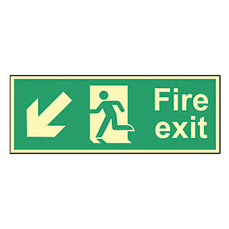 Image of Photoluminescent "Fire Exit Man Down Left Arrow" Sign 150mm x 400mm 