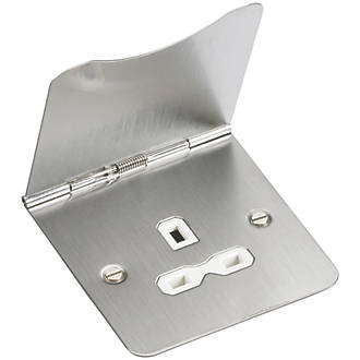 Image of Knightsbridge FPR7UBCW 13A 1-Gang Unswitched Floor Socket Brushed Chrome with White Inserts 