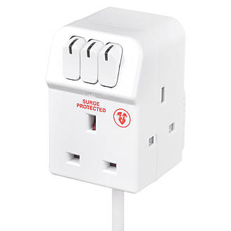 Image of Masterplug 13A 3-Gang Switched Surge-Protected Extension Lead White 2m 